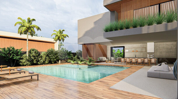 área de lazer com piscina moderna, piso de madeira à venda na Muller Imóveis RJ