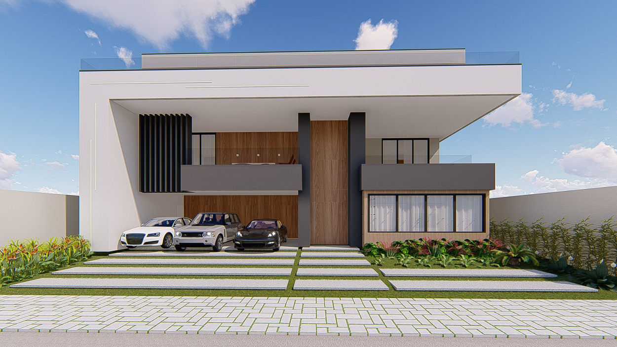 Imagem de fachada de projeto de casa triplex a venda no condominio Pedra de Itauna pela Muller Imoveis RJ
