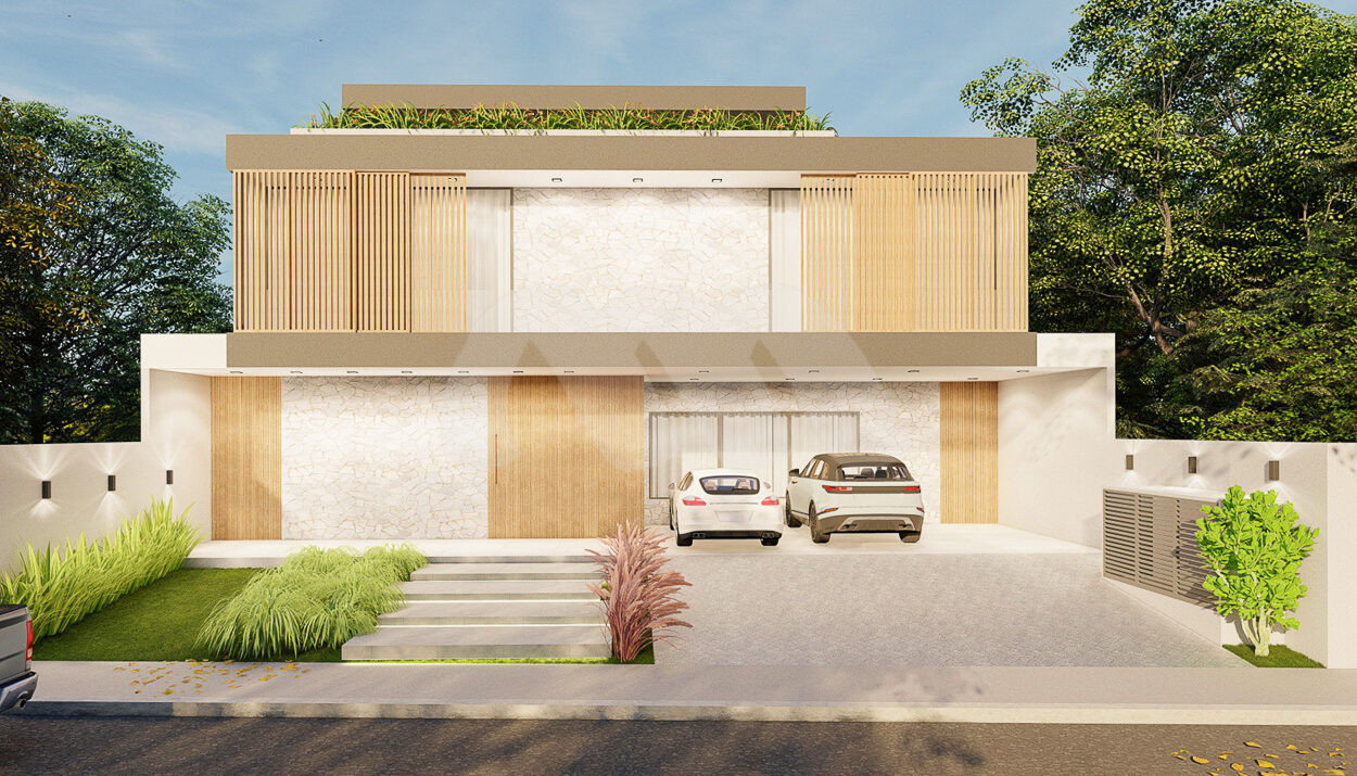 imagem da fachada com garagem coberta da triplex à venda no Itanhangá no condomínio Jardim do Itanhangá
