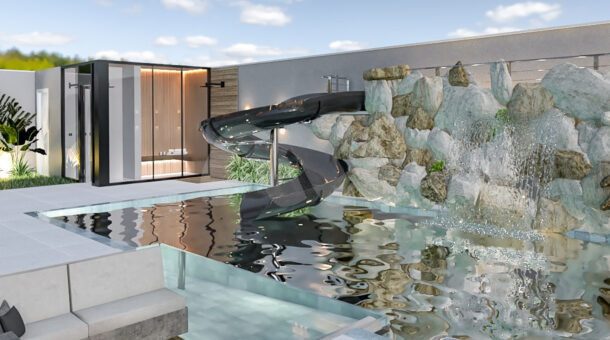 Imagem de piscina com toboga da Casa Duplex contemporânea à venda no Recreio dos Bandeirantes