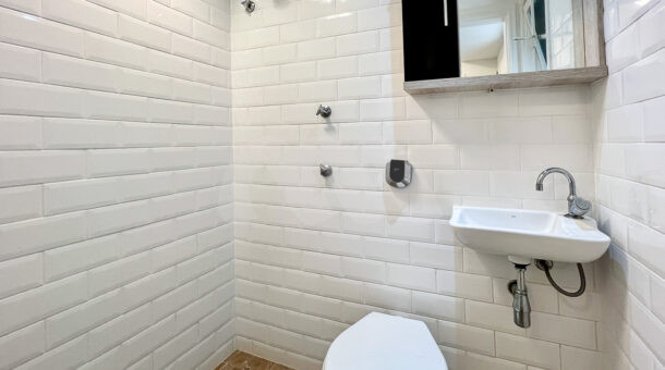 Imagem do lavabo do apartamento reformado à venda no Novo Leblon
